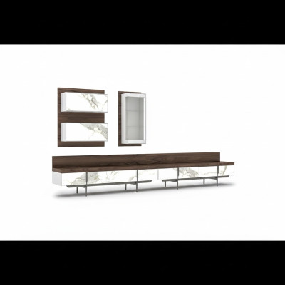 Mueble de salón de lujo moderno 2x soporte de TV Armario de pared completo Vitrina colgante Nuevo