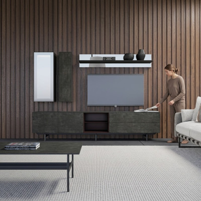 Mueble de salón moderno, soporte de TV colgante, vitrina colgante, estante de pared de lujo, muebles de salón.