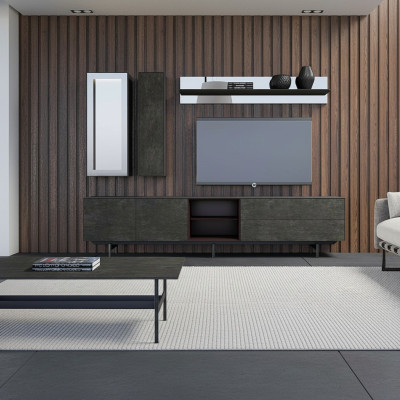 Mueble de salón moderno, soporte de TV colgante, vitrina colgante, estante de pared de lujo, muebles de salón.