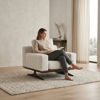 Sala de estar decoración lujo textil sillón tapizado muebles modernos de diseñador.
