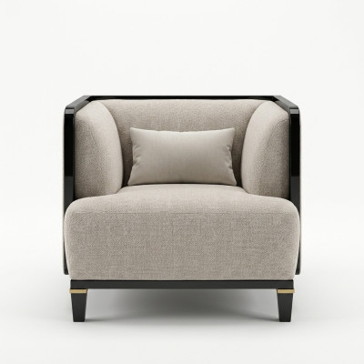 Moderno sillón de salón de muebles nuevos, diseño de interior, cojín blanco.