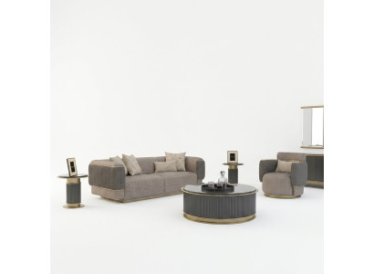 Sala de estar completa de 2 piezas, sofá de tres plazas, muebles tapizados, sillón, diseño moderno.
