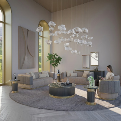 Sofá tapizado de 3 piezas completo para sala de estar moderno de tres plazas con sillón de dos plazas.