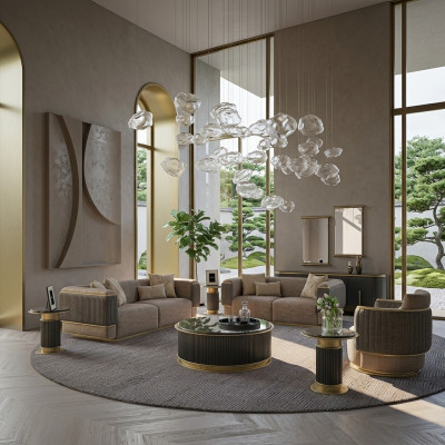 Sofá tapizado de 3 piezas completo para sala de estar moderno de tres plazas con sillón de dos plazas.