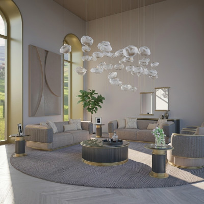 Conjunto de sofá 4 piezas Sofá tapizado Sala de estar Sofá de tres plazas Diseño moderno Sillón