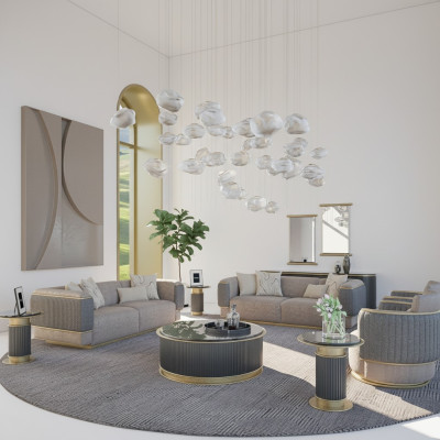 Conjunto de sofá 4 piezas Sofá tapizado Sala de estar Sofá de tres plazas Diseño moderno Sillón