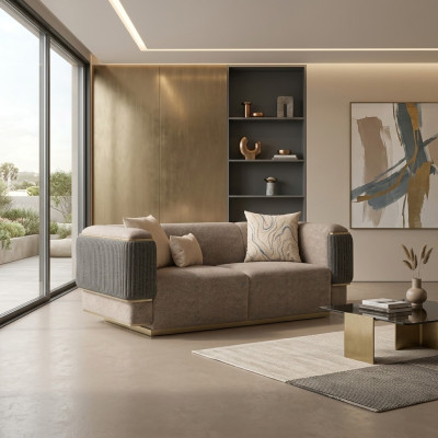 Diseño moderno, gris, sofá de dos plazas, sofá, sala de estar, nuevo.