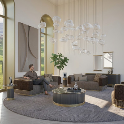 Juego de sofás de sala de estar Muebles tapizados Sofá de dos plazas Sofá de tres plazas Sofá Couch Sillón de lujo