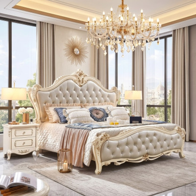 Set clásico de muebles de 3 piezas que consta de una cama de lujo y 2 mesitas de noche.
