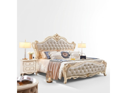 Set clásico de muebles de 3 piezas que consta de una cama de lujo y 2 mesitas de noche.