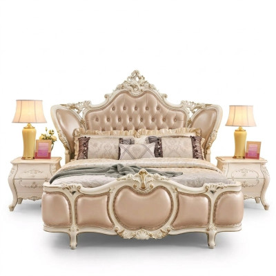 Dormitorio muebles Cama 2x Mesitas de noche Lujo Set Nuevos muebles clásicos de 3 piezas
