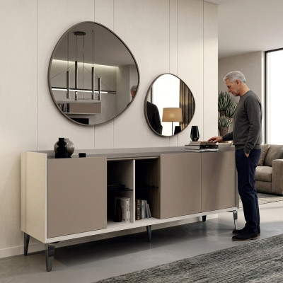Mueble auxiliar de lujo y moderno para la sala de estar en color gris, cómoda nueva.