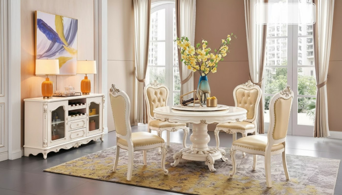 Juego de comedor Mesa redonda 4 sillas Chesterfield Set de lujo