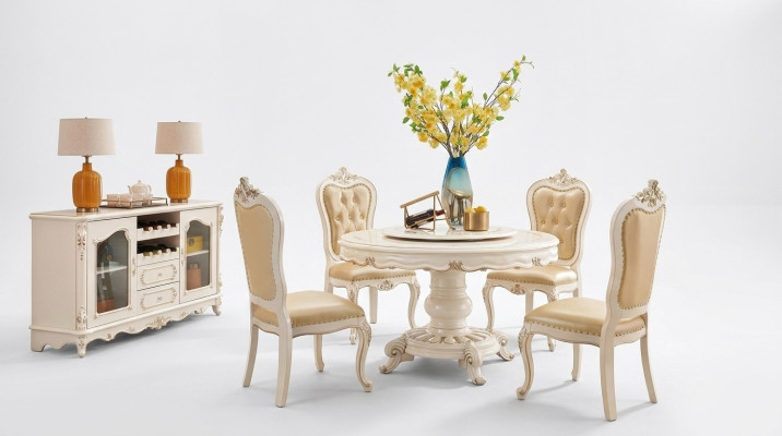 Juego de comedor Mesa redonda 4 sillas Chesterfield Set de lujo