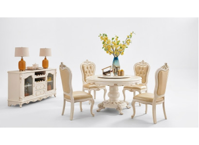 Juego de comedor Mesa redonda 4 sillas Chesterfield Set de lujo