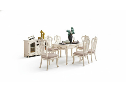 Comedor conjunto de muebles para su interior, muebles clásicos en blanco perla de 8 piezas.