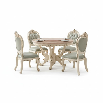 Conjunto de comedor de 7 piezas en madera, muebles clásicos, mesa de comedor + 6 sillas de lujo.