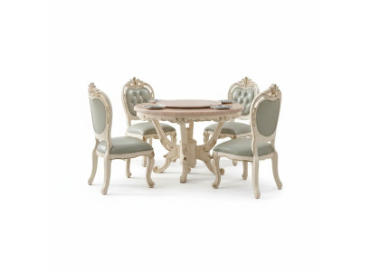 Conjunto de comedor de 7 piezas en madera, muebles clásicos, mesa de comedor + 6 sillas de lujo.