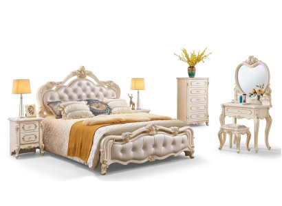 Conjunto de dormitorio cama 2 mesitas de noche tocador taburete cómoda 6 piezas de lujo