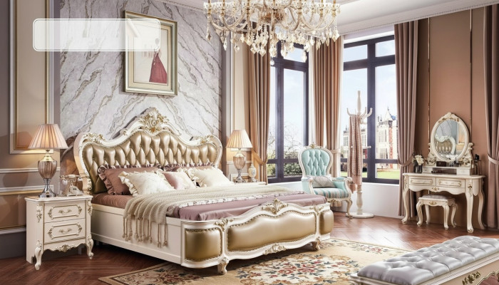 Juego de dormitorio Set de muebles de madera de diseñador clásico de lujo, nuevo 8 piezas