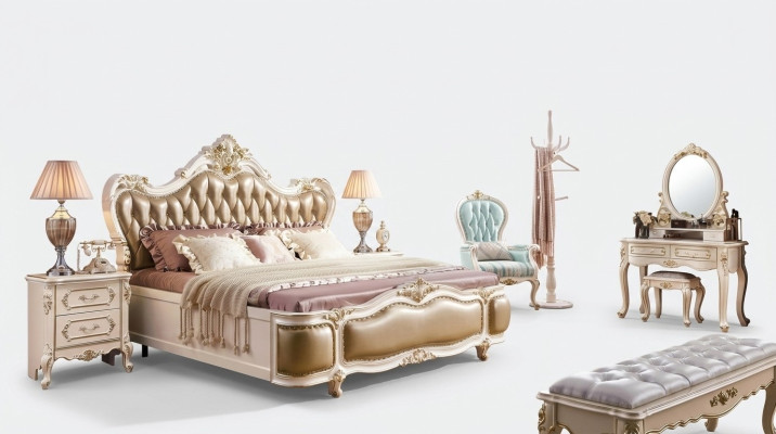 Juego de dormitorio Set de muebles de madera de diseñador clásico de lujo, nuevo 8 piezas