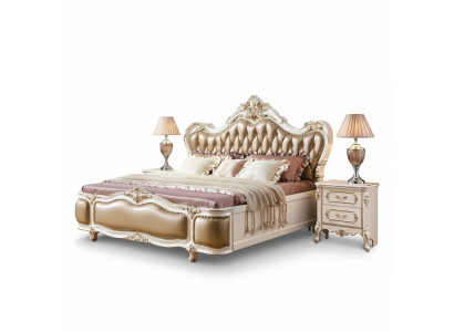 Conjunto de dormitorio de lujo clásico de lujo de 3 piezas con cama y 2 mesitas de noche nuevas.