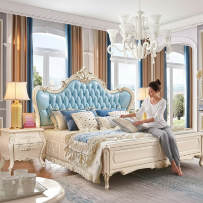 Dormitorio conjunto cama y 2 mesitas de noche muebles clásicos de lujo nuevos