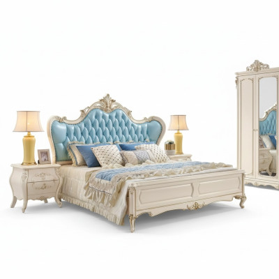 Dormitorio conjunto cama y 2 mesitas de noche muebles clásicos de lujo nuevos