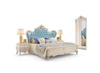 Dormitorio conjunto cama y 2 mesitas de noche muebles clásicos de lujo nuevos