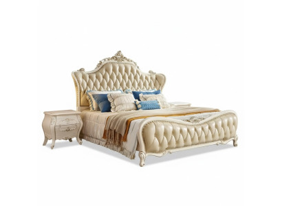 Conjunto de dormitorio clásico: cama chesterfield, 2 mesitas de noche de madera maciza, 3 piezas.