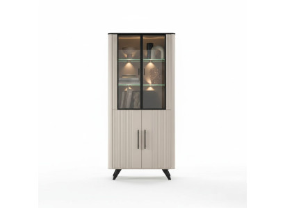 Vitrina de sala de estar moderna y lujosa en beige, armario de cristal, armarios.