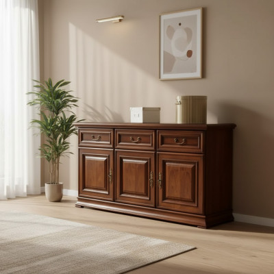 Cómoda en el dormitorio. Diseño de muebles de madera clásico y elegante.
