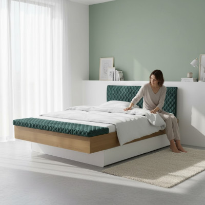 Diseño de cama de lujo, camas dobles de hotel, muebles de madera real de diseño real.