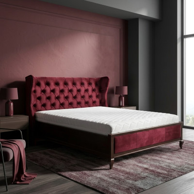 Estilo clásico Chesterfield Cama de lujo cama doble Muebles de madera Terciopelo rojo
