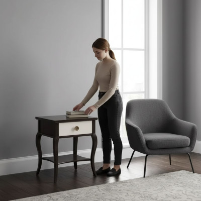 Mesita de noche de madera, diseño de mesa para dormitorio, estilo antiguo, nuevo.
