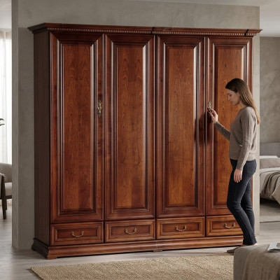 Armario de madera para dormitorio, armario barroco rococó de 4 puertas.