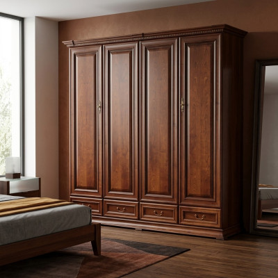 Armario de madera para dormitorio, armario barroco rococó de 4 puertas.