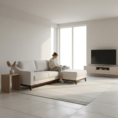 Sofá esquinero en forma de L, sofá tapizado, sofá de salón de diseño, sofá esquinero de tela.