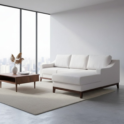 Sofá esquinero en forma de L, sofá tapizado, sofá de salón de diseño, sofá esquinero de tela.
