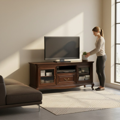 Soporte de TV para sala de estar moderno soporte de televisor gabinete de madera maciza muebles.