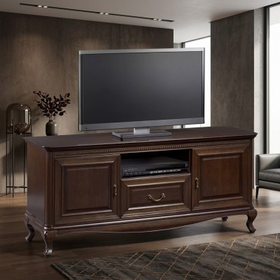 Soporte de TV de madera maciza, marrón, mueble de televisión.