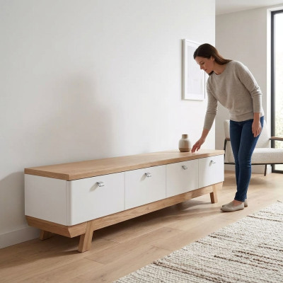 Soporte de televisión para sala de estar, madera, televisor, blanco, soporte, gabinete, mueble RTV.