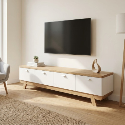 Soporte de televisión para sala de estar, madera, televisor, blanco, soporte, gabinete, mueble RTV.