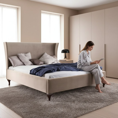 Cama tapizada de diseño de lujo cama doble de hotel de estilo barroco muebles de madera.