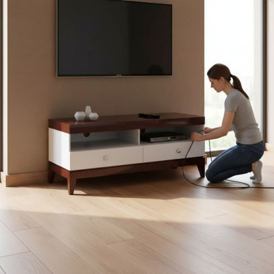 Soporte de televisión para salón, televisor, blanco, aparador, armario, muebles, madera.