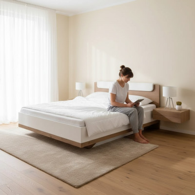 Cama acolchada de diseño de muebles de lujo, camas dobles de hotel blancas de lujo