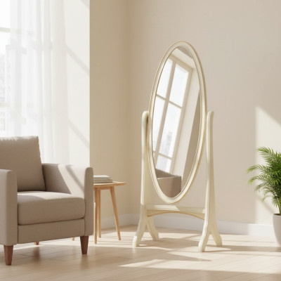Sala de estar Espejo de pie Oval con marco de madera blanco Espejo