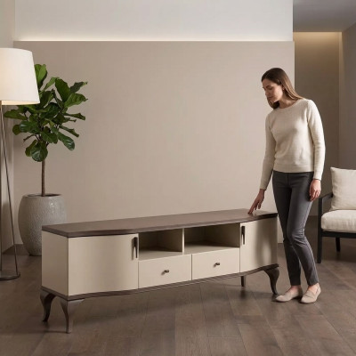 Muebles de salón estantería de pared para televisión estante de pared madera beige aparador moderno.