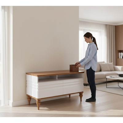 Mueble de pared RTV, cómoda de TV, soporte de TV, mueble bajo de salón, muebles de salón de madera blanco.