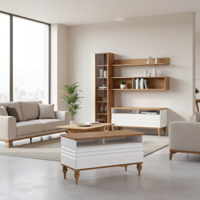 Mueble de pared RTV, cómoda de TV, soporte de TV, mueble bajo de salón, muebles de salón de madera blanco.